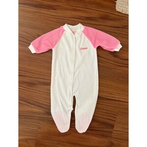 vtg Sasson baby sleeper footie pajama 1970s white and pink terrycloth 12-18m